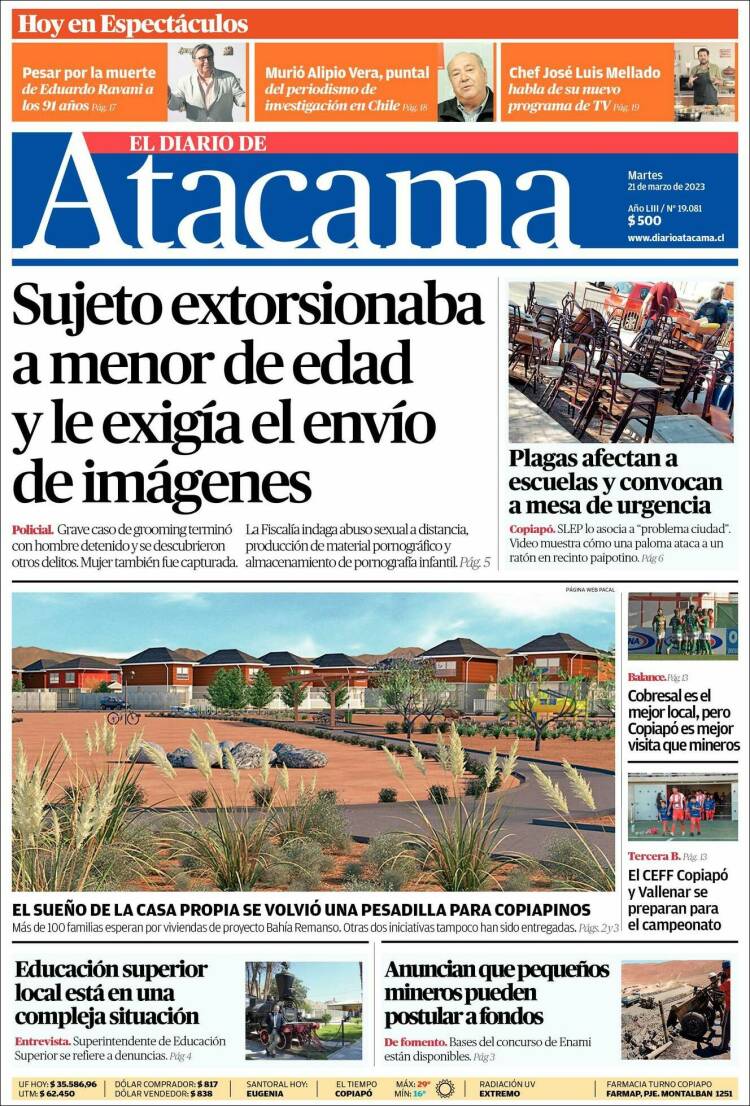 Portada de Diario de Atacama (Chile)