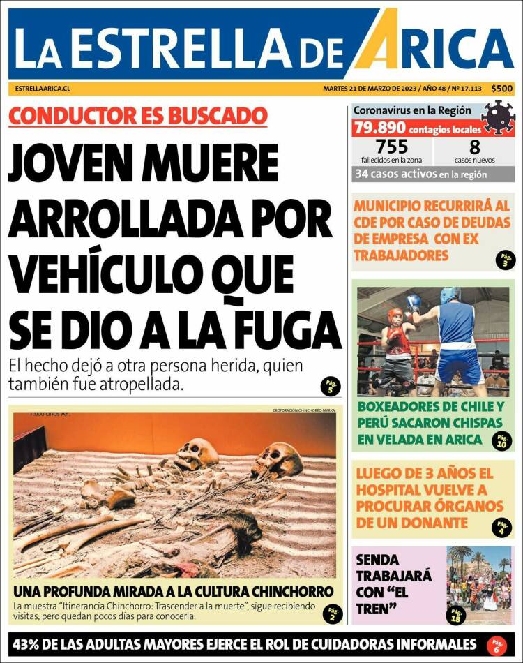 Portada de La Estrella de Arica (Chile)
