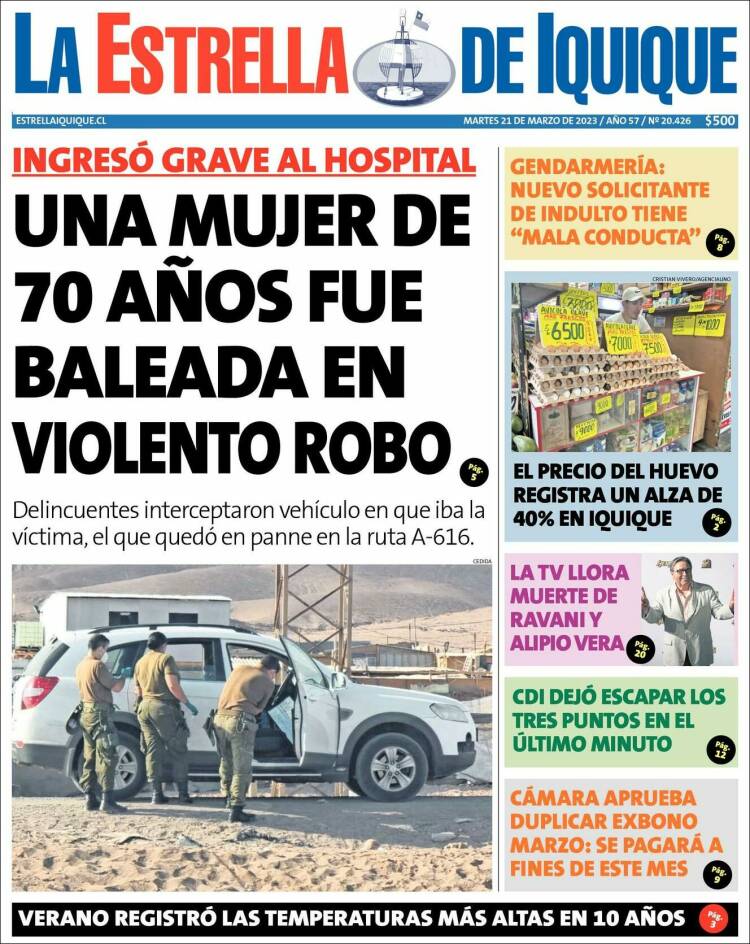 Portada de La Estrella de Iquique (Chile)