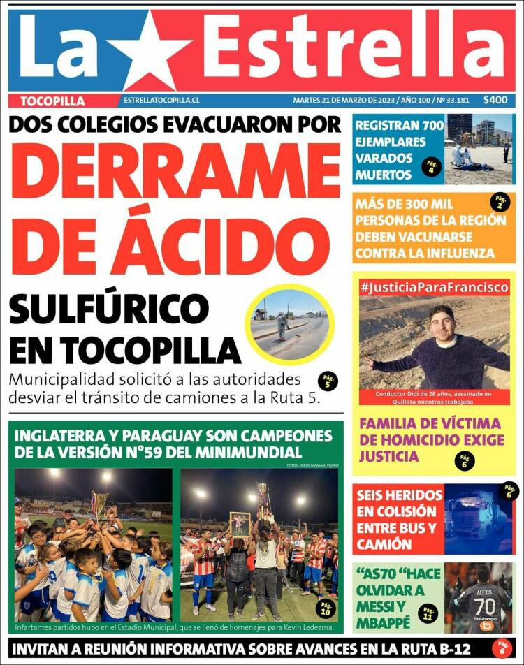 Portada de La Estrella de Tocopilla (Chile)