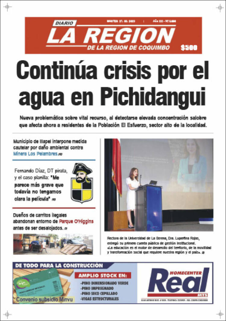 Portada de Diario La Región de Coquimbo (Chile)
