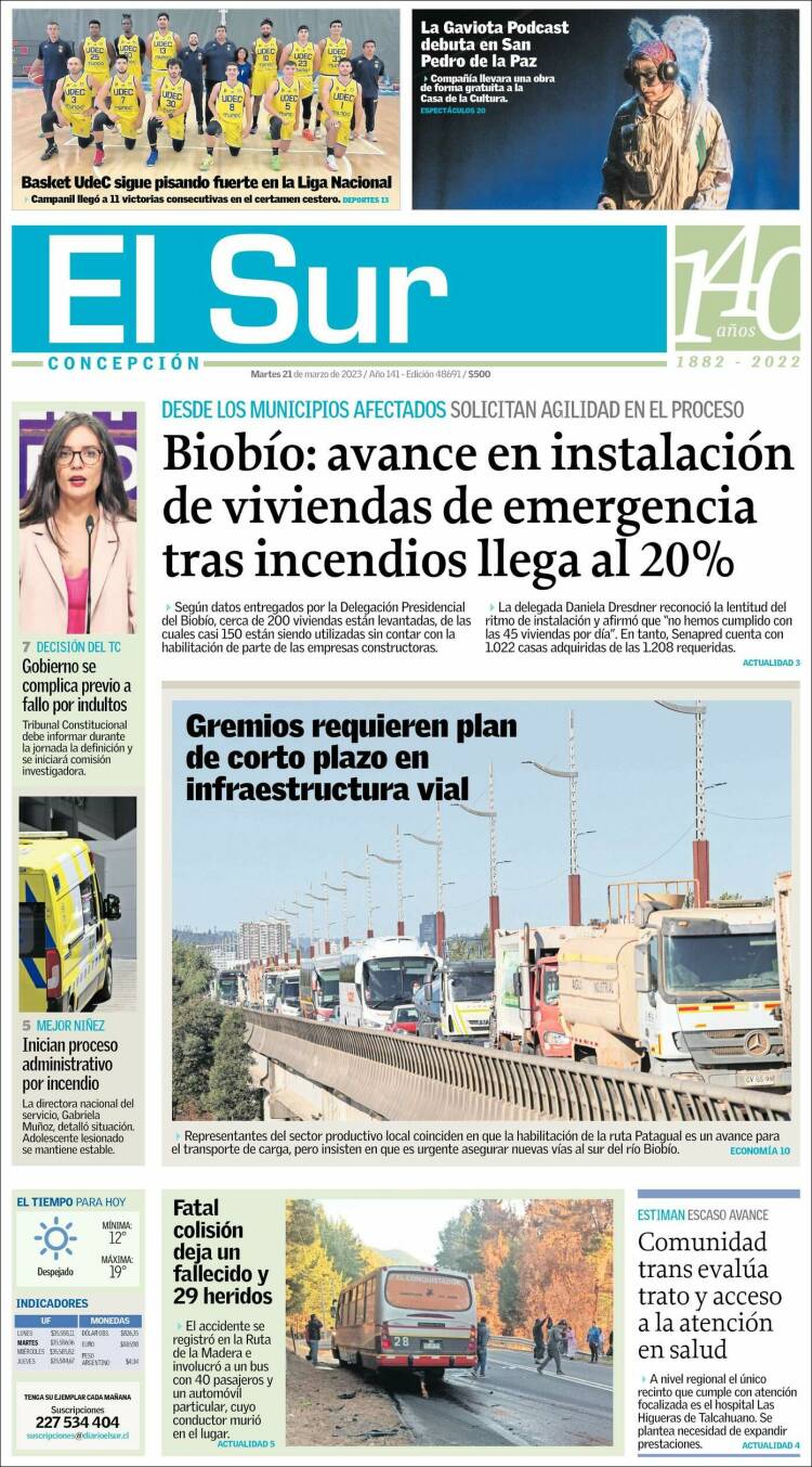 Portada de El Sur (Chile)