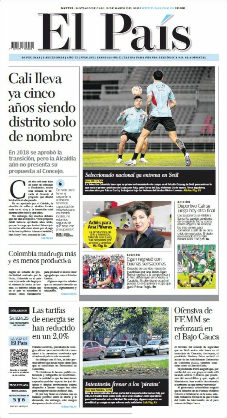 Portada de El País - Cali (Colombia)