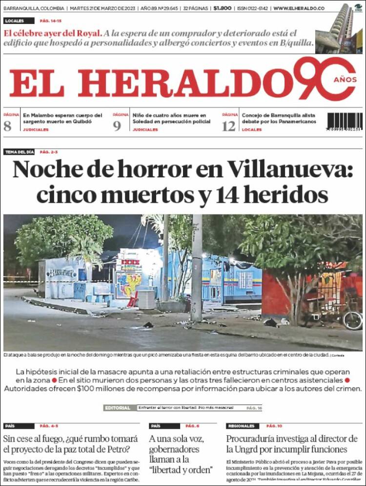 Portada de El Heraldo (Colombia)