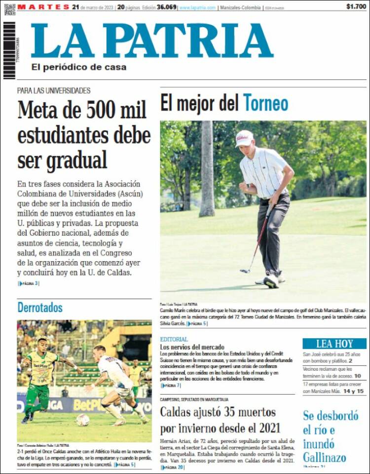 Portada de La Patria (Colombia)