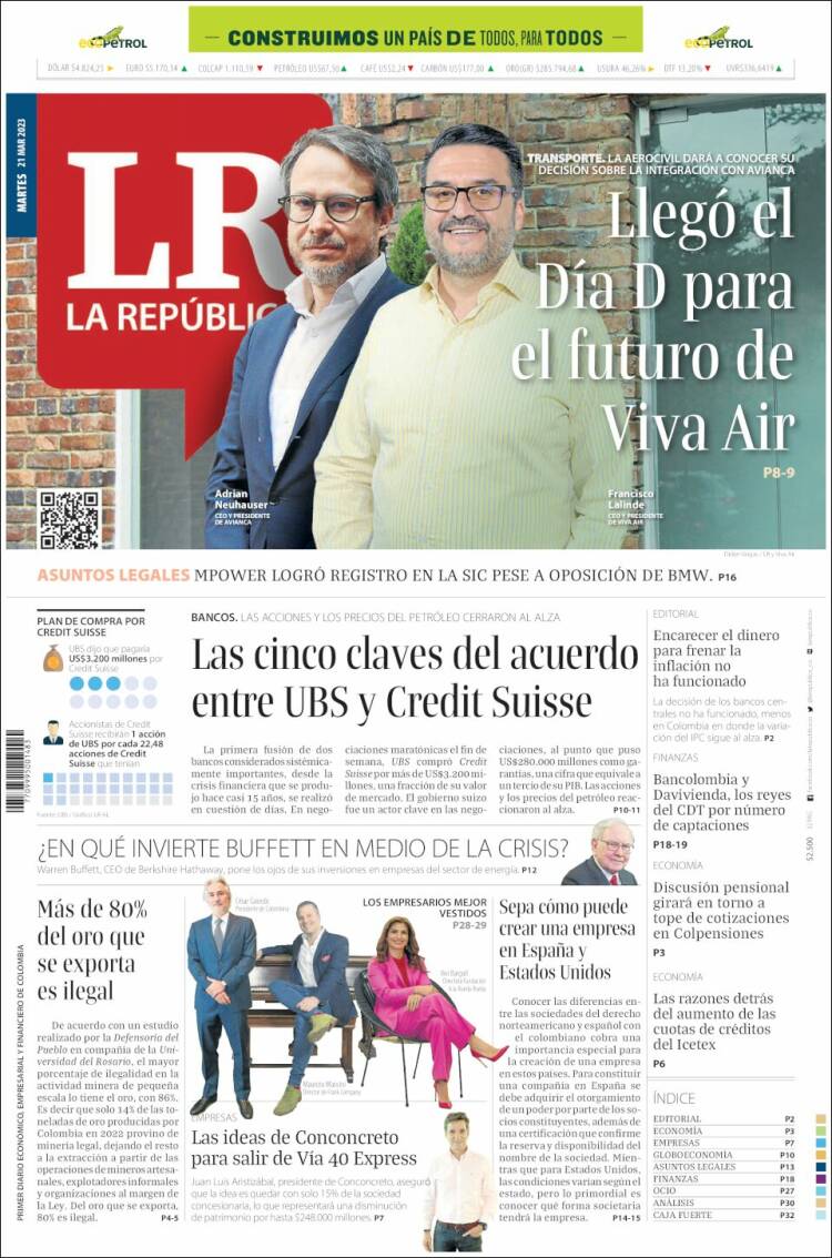 Portada de La Republica (Colombia)