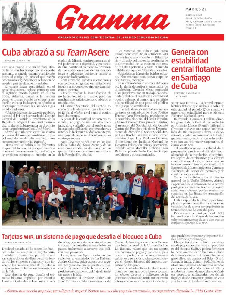 Portada de Granma (Cuba)