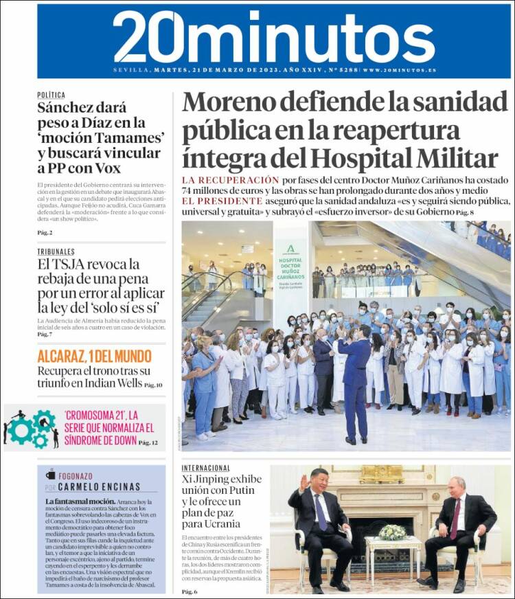 Portada de 20 Minutos - Sevilla (España)