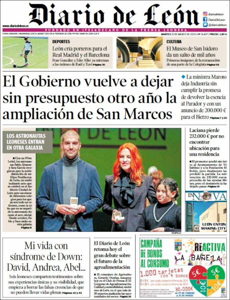 Portada de Diario de León (España)