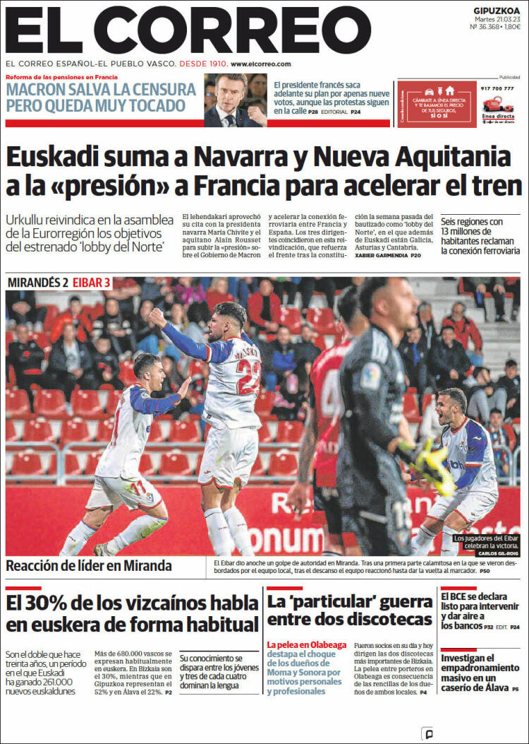Portada de El Correo - Guipuzcoa (España)