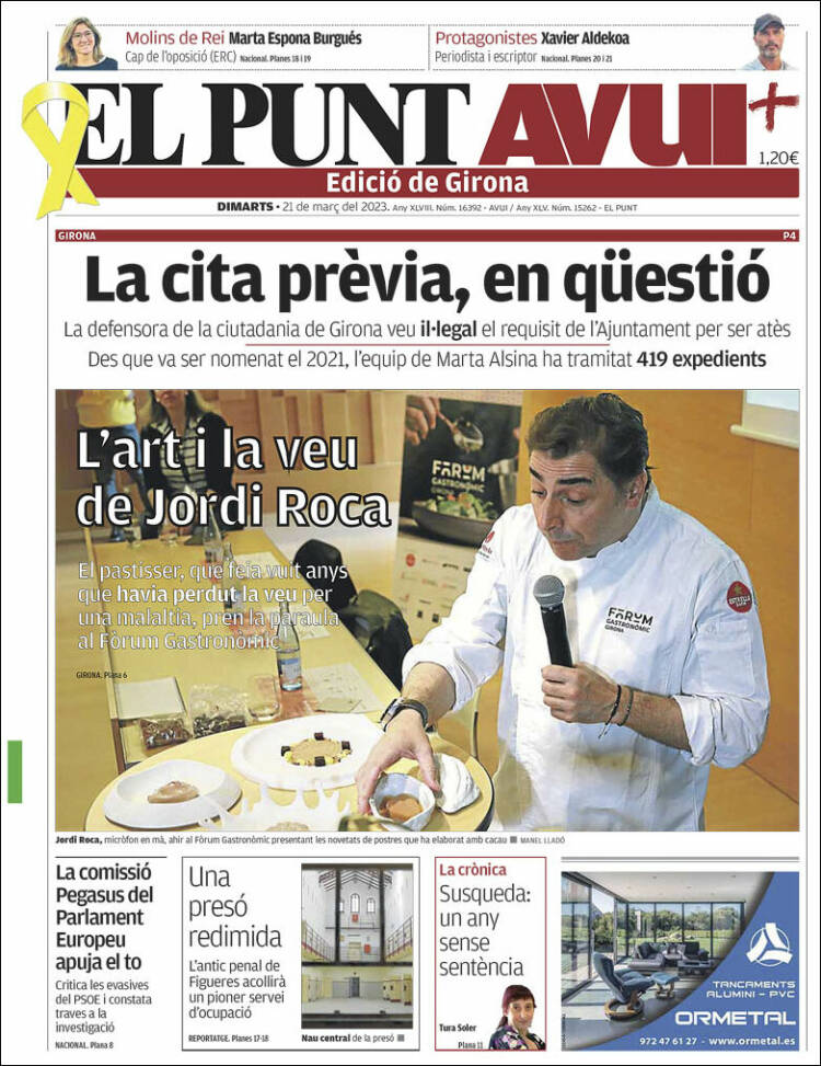 Portada de El Punt Avui - Girona (España)