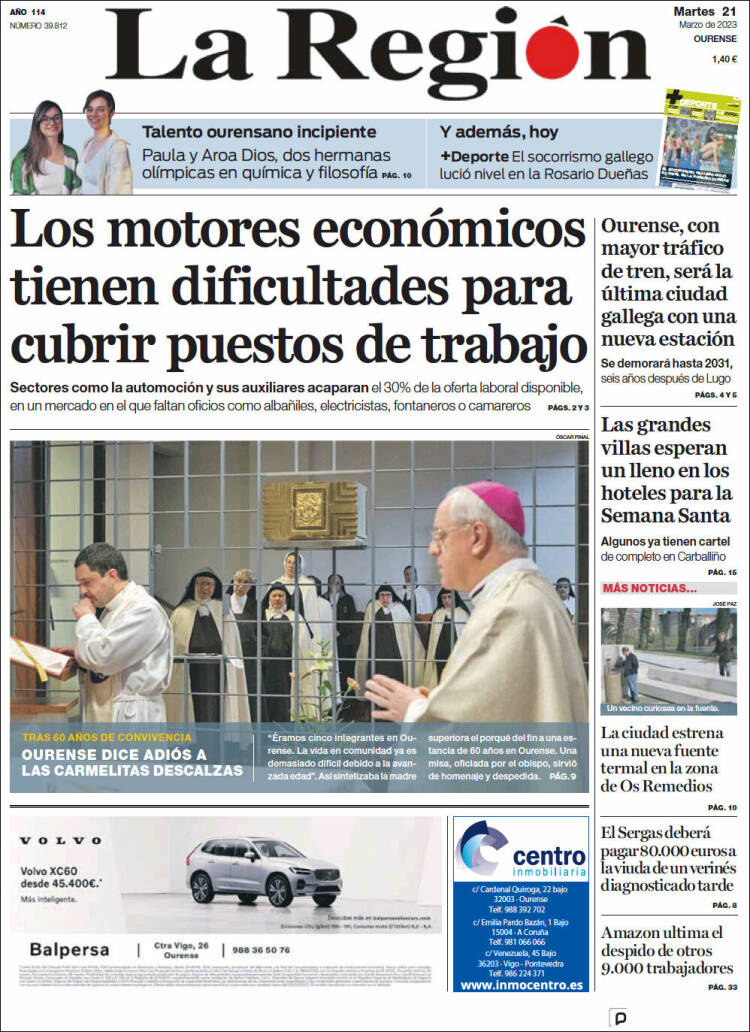 Portada de La Región de Ourense (España)