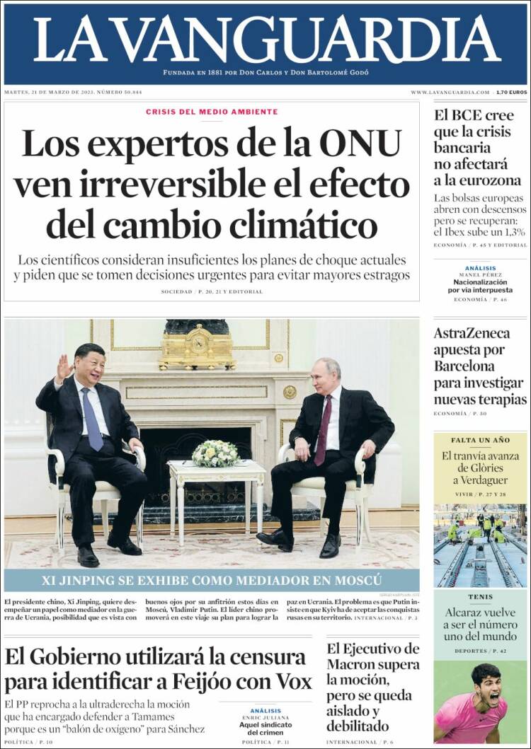 Portada de La Vanguardia (España)