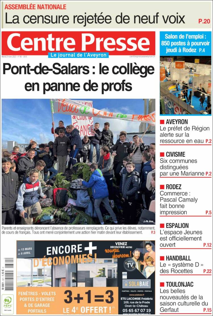 Portada de Centre Presse (Francia)