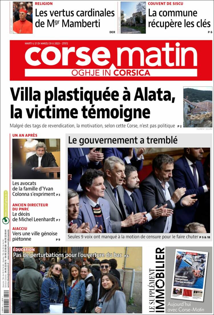 Portada de Corse-Matin (Francia)