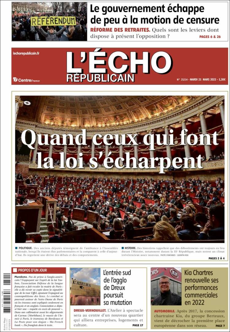 Portada de L'Echo Républicain (Francia)