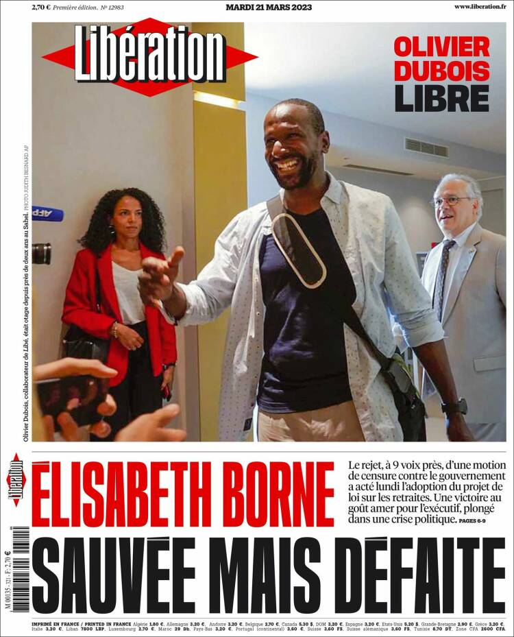 Portada de Libération (Francia)