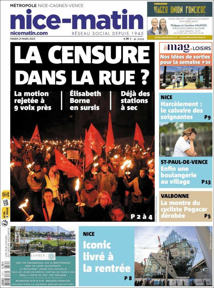 Portada de Nice-Matin (Francia)
