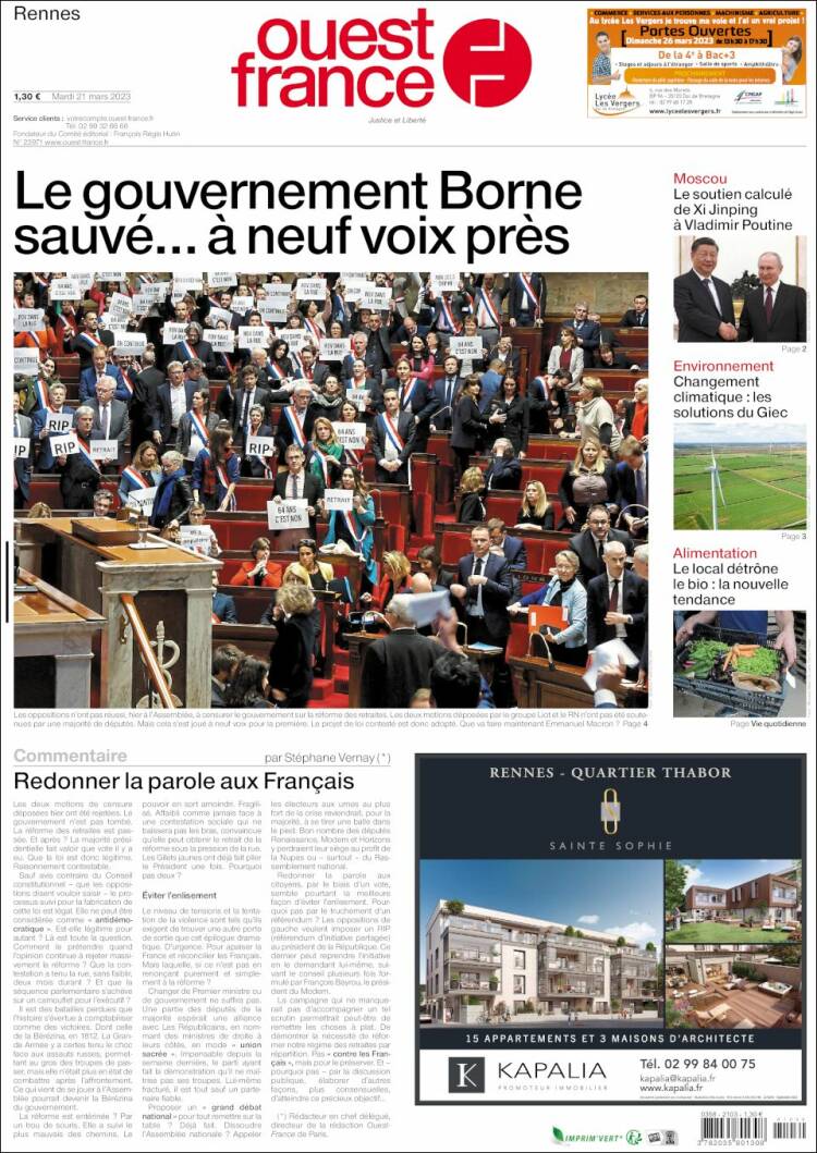 Portada de Ouest France (Francia)