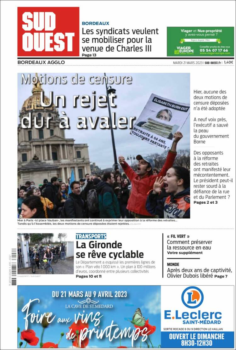 Portada de Sud Ouest (Francia)
