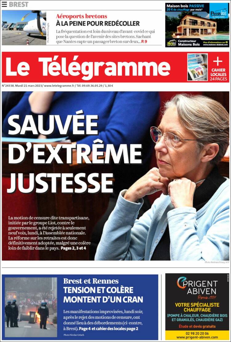 Portada de Télégramme (Francia)
