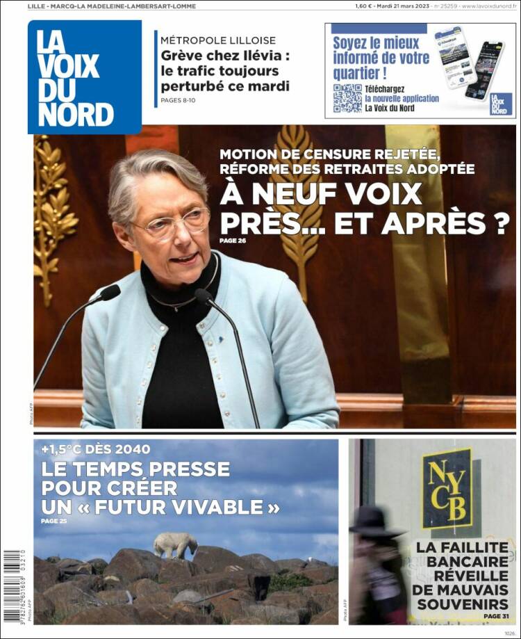 Portada de La Voix du Nord (Francia)