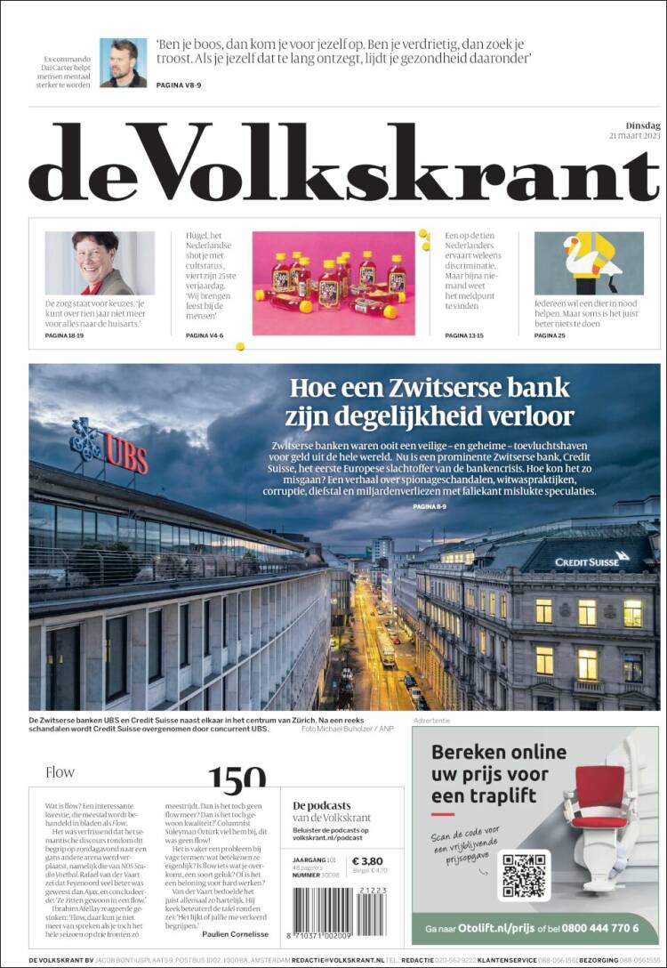 Portada de De Volkskrant (Países Bajos)