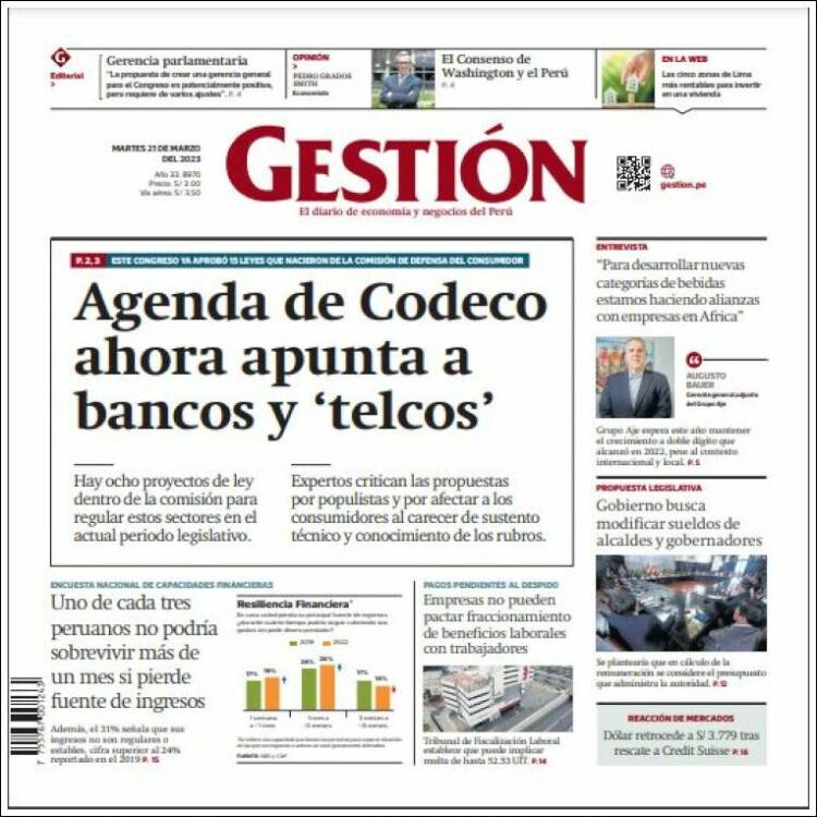 Portada de Diario Gestión (Perú)