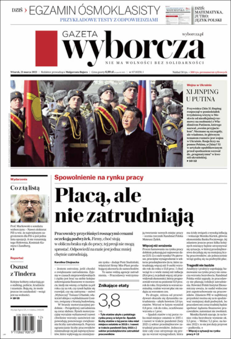 Portada de Gazeta Wyborcza (Polonia)