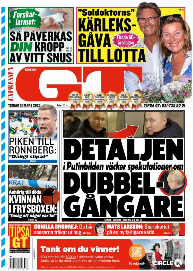 Portada de Göteborgstidningen (Suecia)