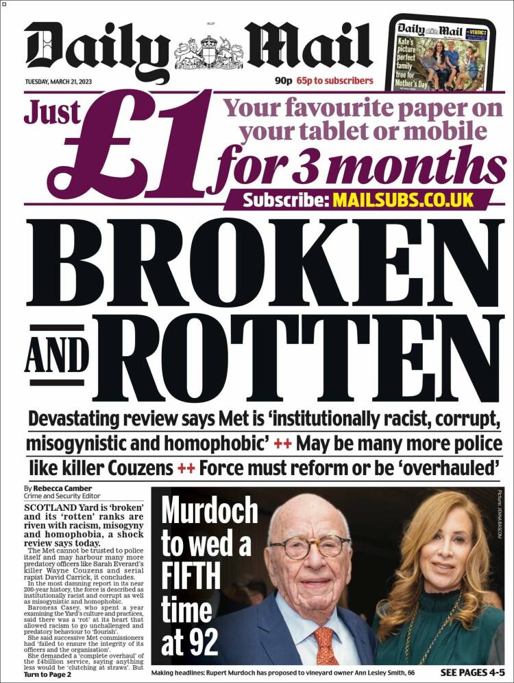 Portada de Daily Mail (Reino Unido)
