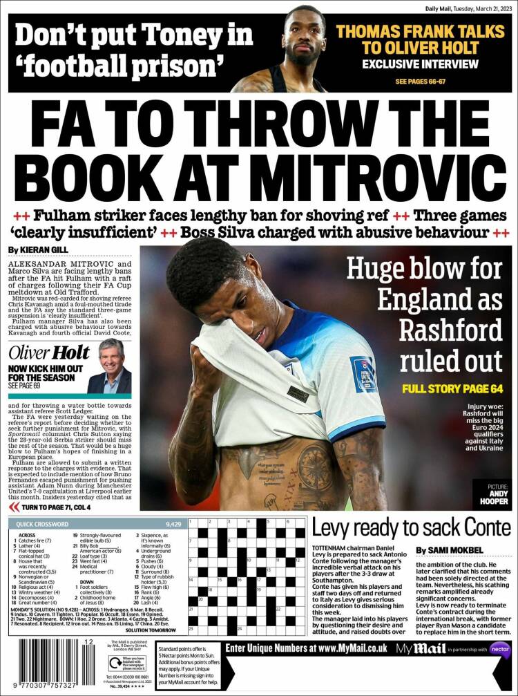 Portada de Daily Mail Sport (Reino Unido)