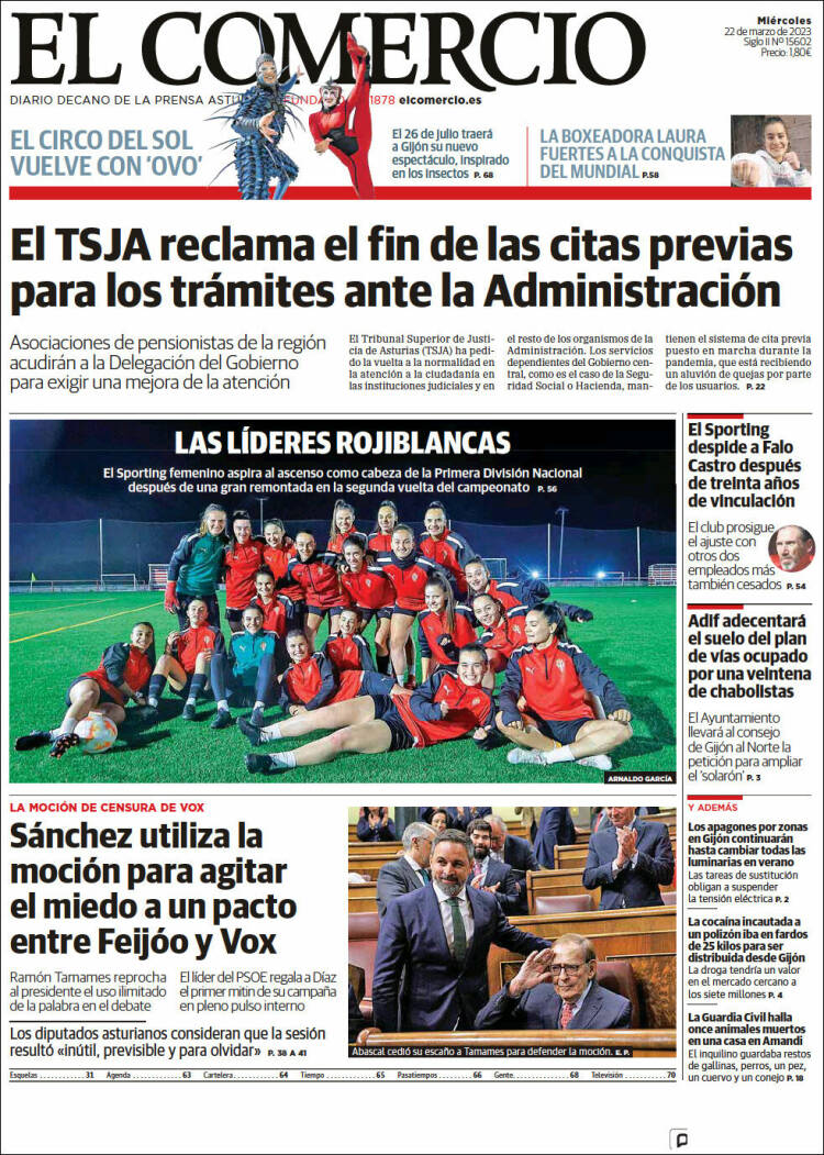 Portada de El Comercio - Gijón (España)