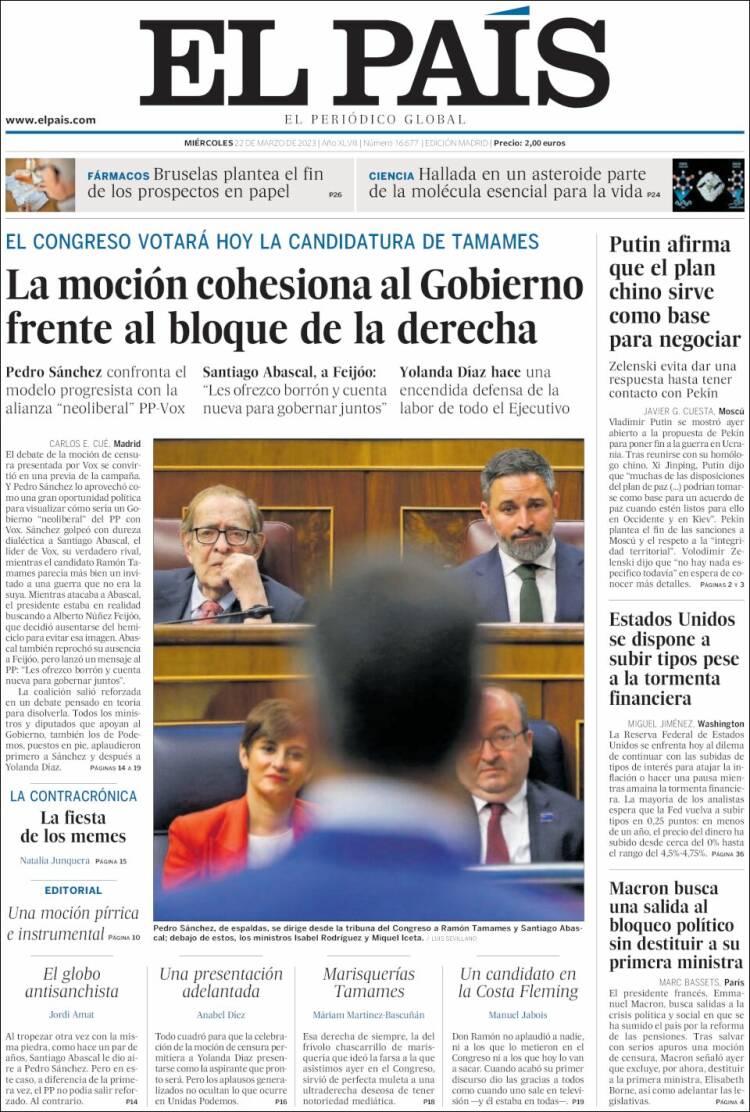 Portada de El País (España)