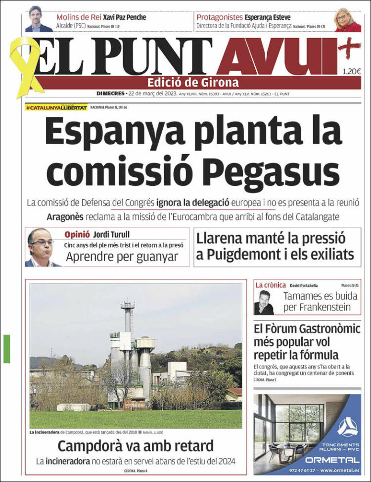 Portada de El Punt Avui - Girona (España)