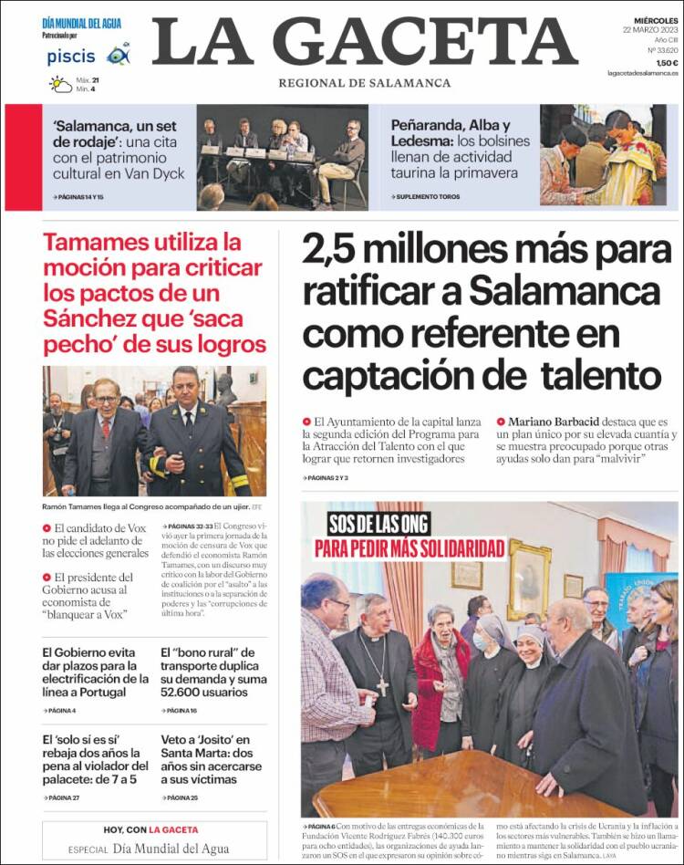 Portada de La Gaceta de Salamanca (España)