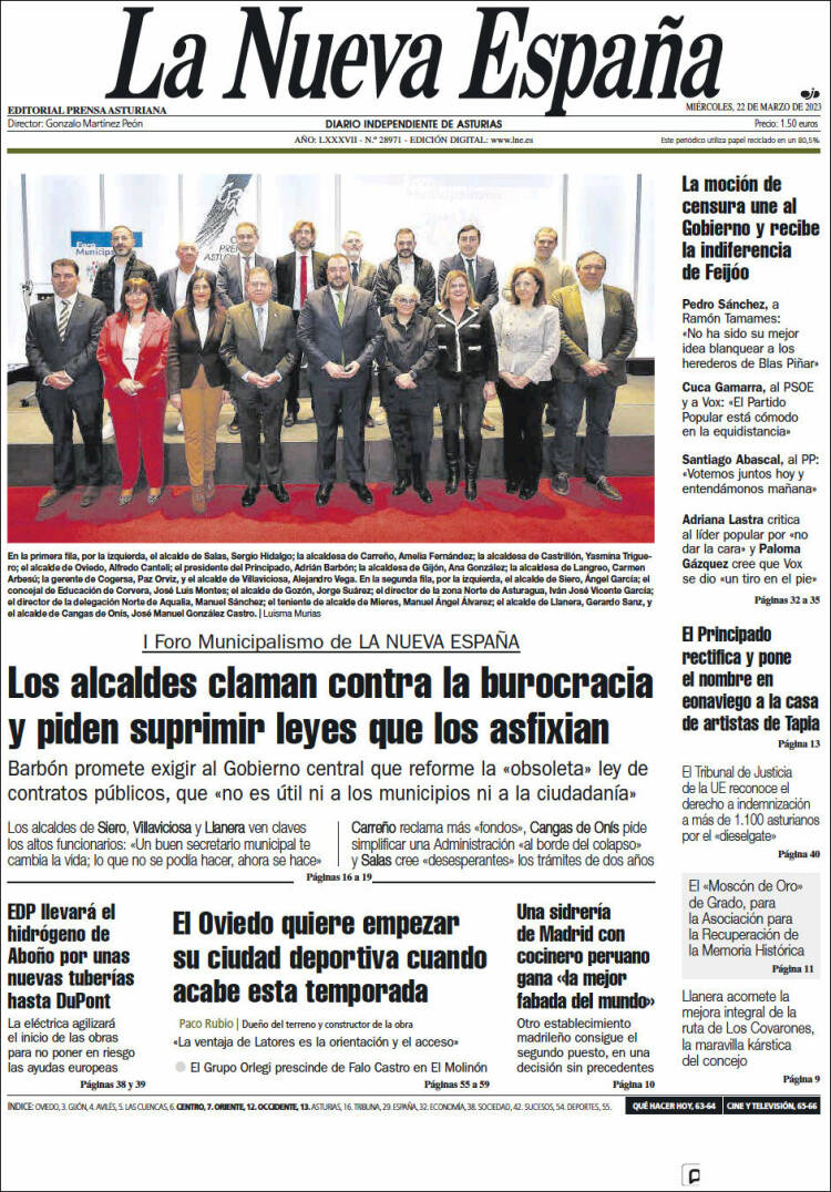 Portada de La Nueva España (España)
