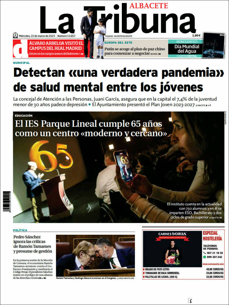 Portada de La Tribuna de Albacete (España)