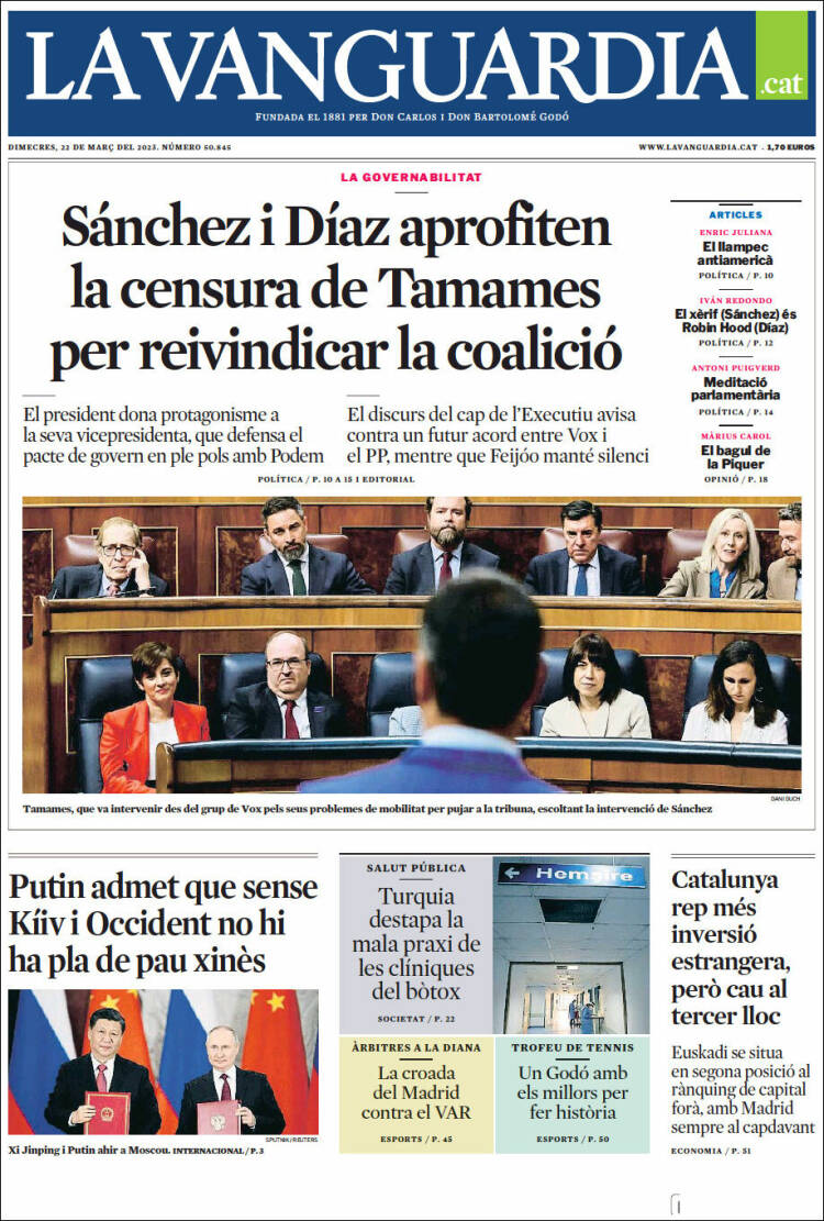 Portada de La Vanguardia (España)