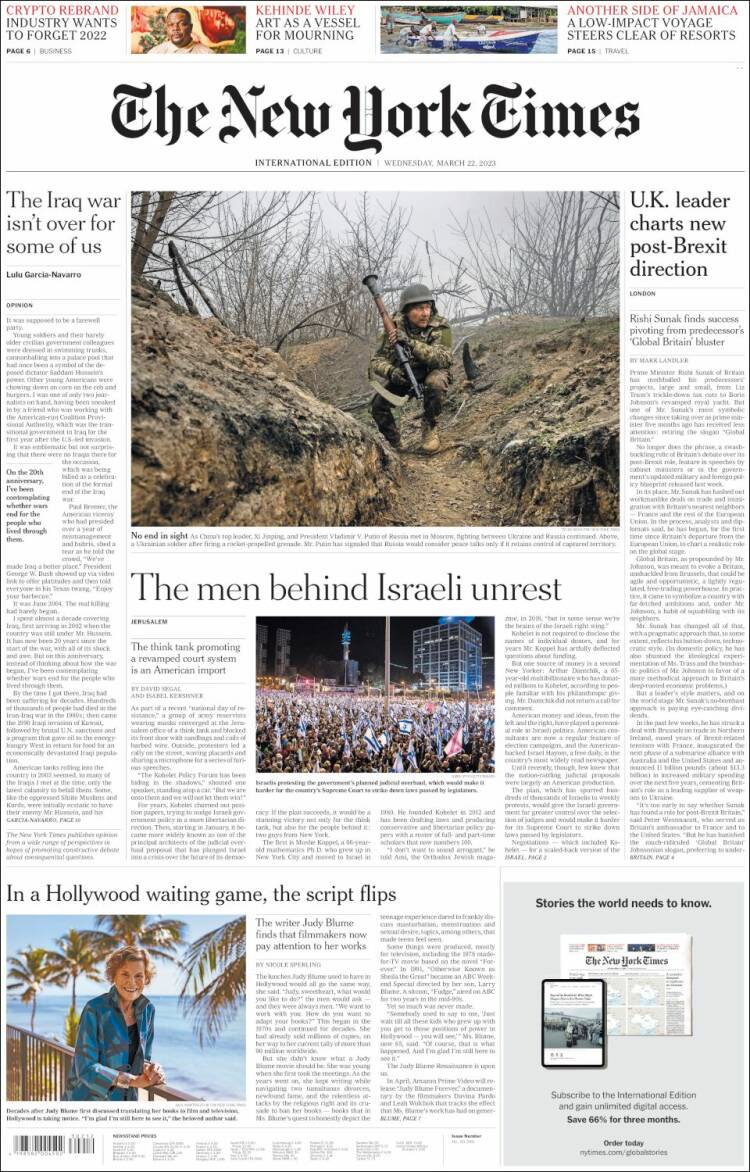 Portada de International New York Times (Europa)