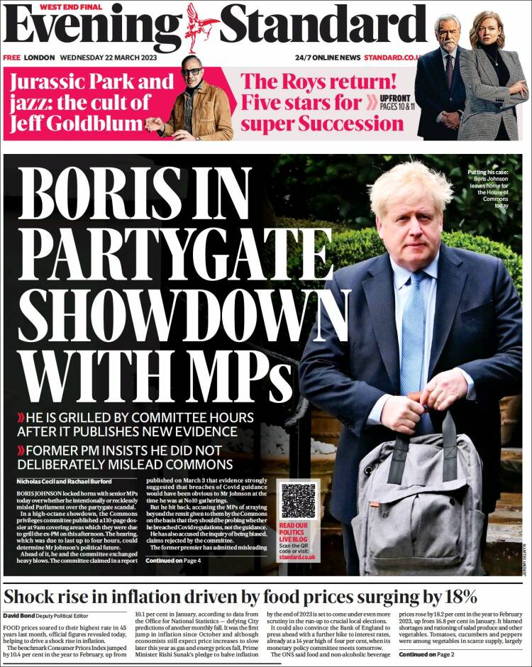 Portada de Evening Standard (Royaume-Uni)