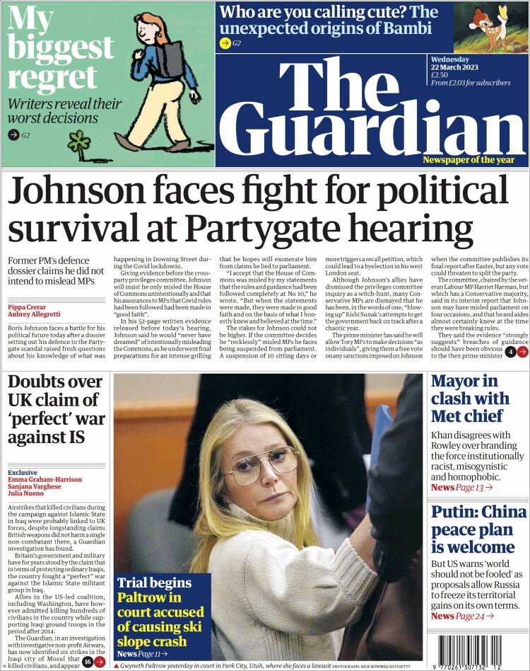 Portada de The Guardian (Royaume-Uni)