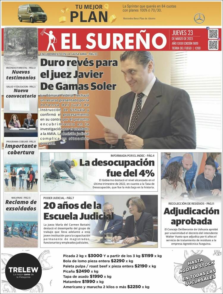Portada de Diario El Sureño (Argentina)