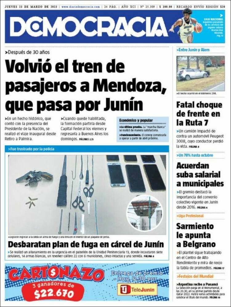 Portada de Diario Democracia (Argentina)