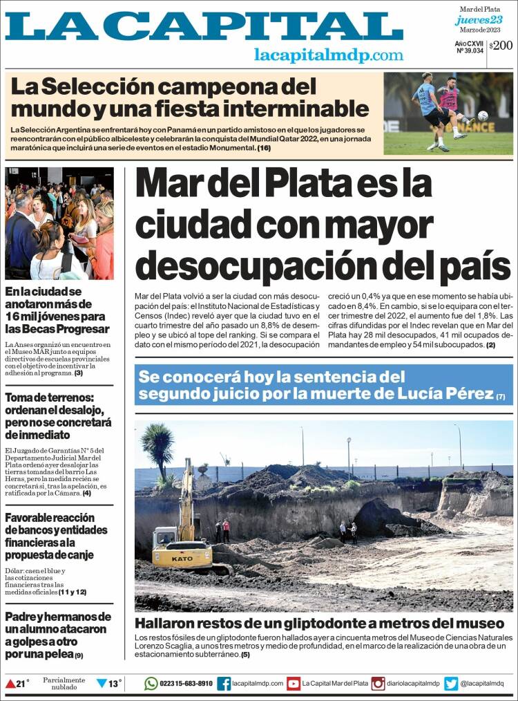 Portada de Diario La Capital - Mar del Plata (Argentina)