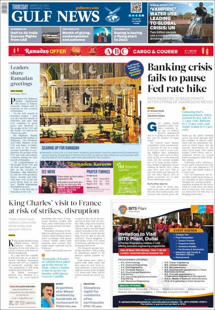 Portada de Gulf News (Asia-Pacífico)