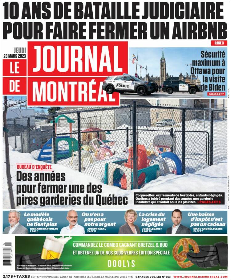 Portada de Le Journal de Montréal (Canada)