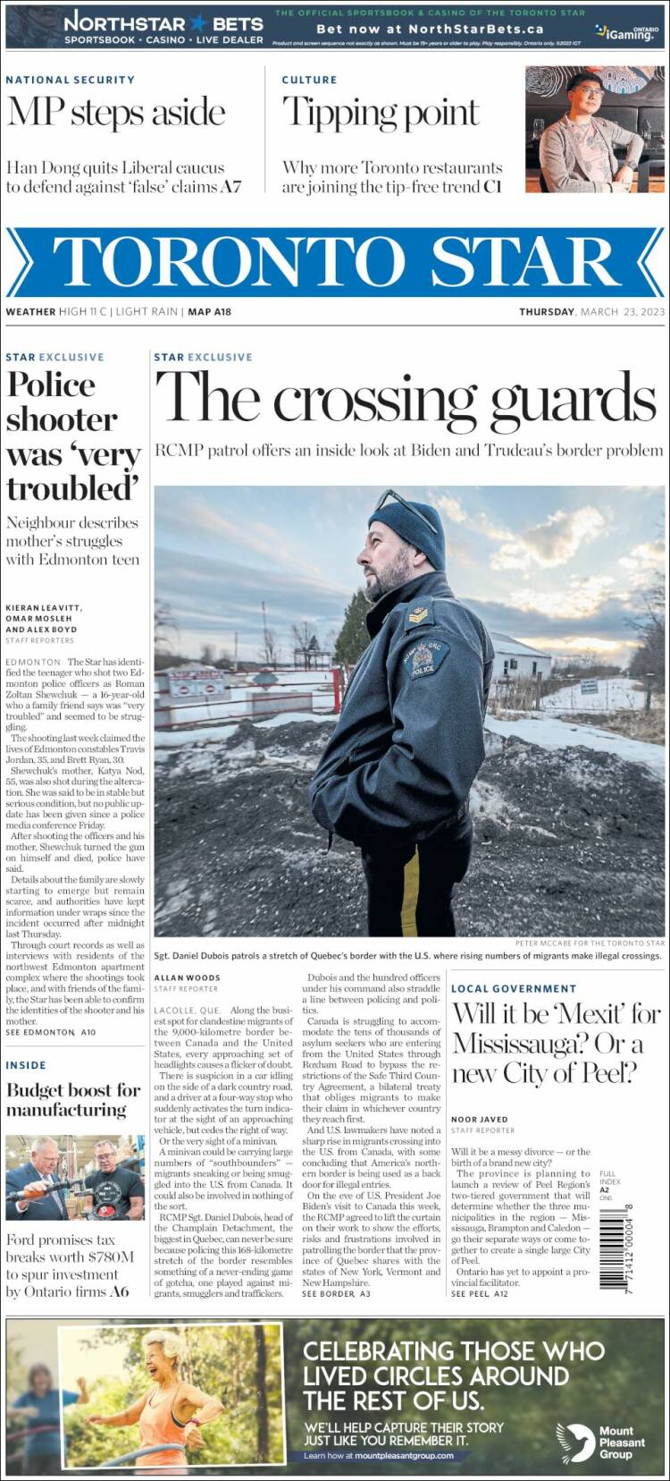 Portada de The Toronto Star (Canadá)