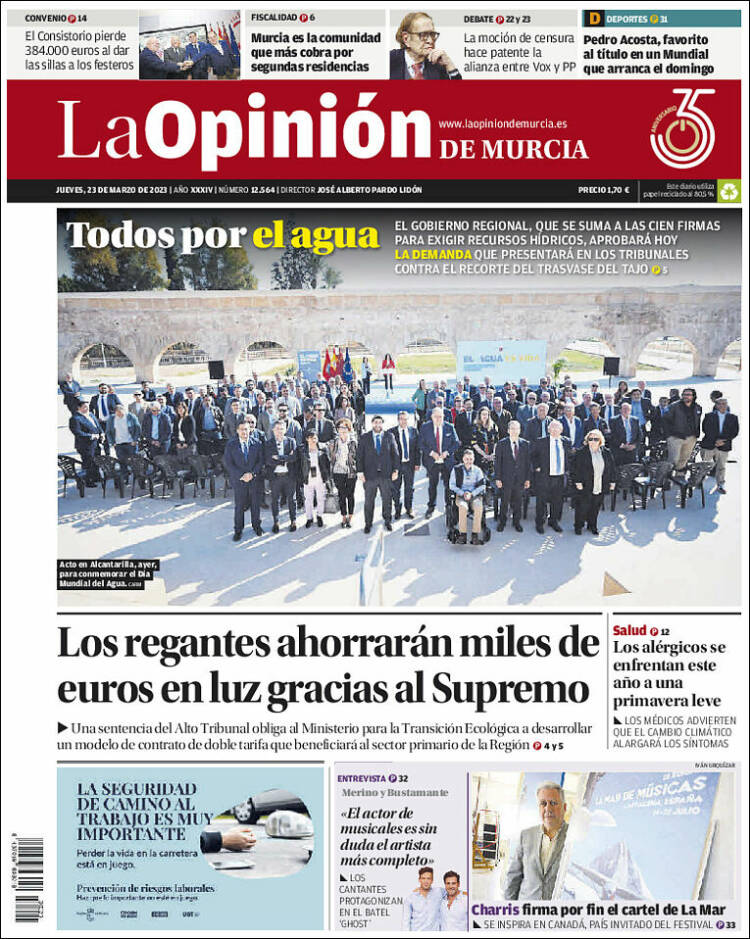 Portada de La Opinión de Murcia (España)