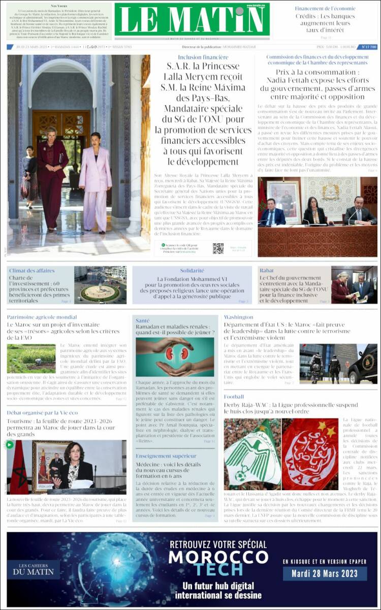 Portada de Le Matin (Morocco)